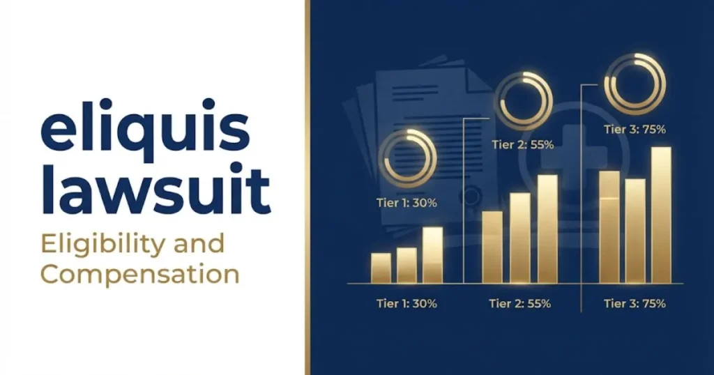 eliquis lawsuit eligibility and compensation graphic with settlement tier data visualization