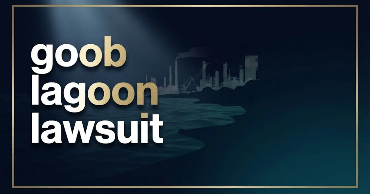 goob lagoon lawsuit hero banner with dark navy water background and gold legal typography