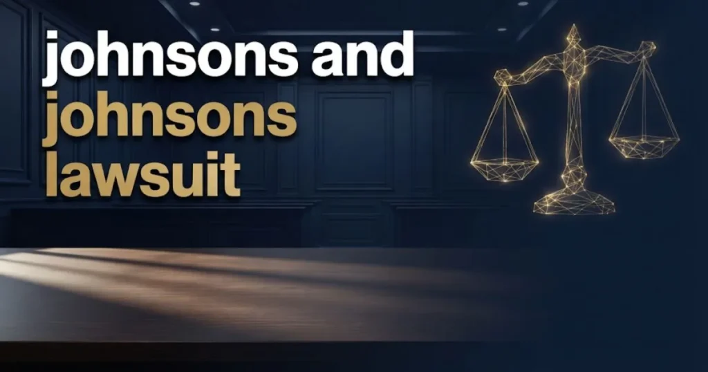 johnsons and johnsons lawsuit hero banner with scales of justice on dark navy background