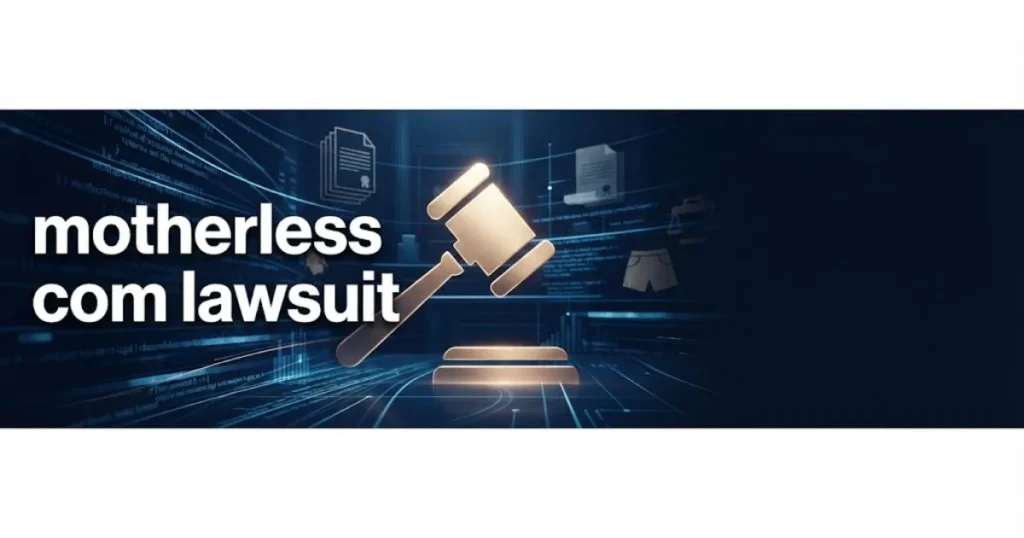 motherless com lawsuit hero banner with legal gavel icon and digital courtroom background in navy and gold