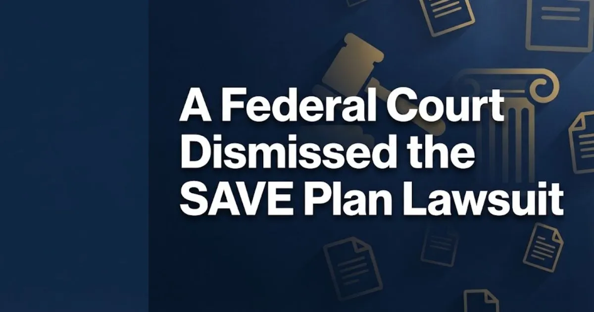 A federal court dismissed the SAVE plan lawsuit headline banner with gavel and courthouse icons on navy background