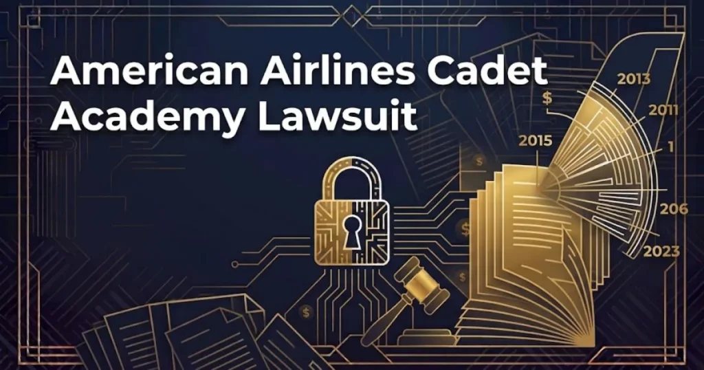 American Airlines cadet academy lawsuit hero banner with navy and gold legal theme