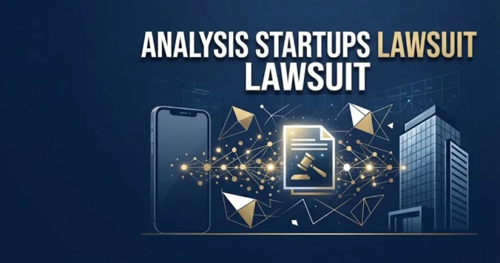 Analysis startups lawsuit supporting graphic showing data collection and legal accountability theme