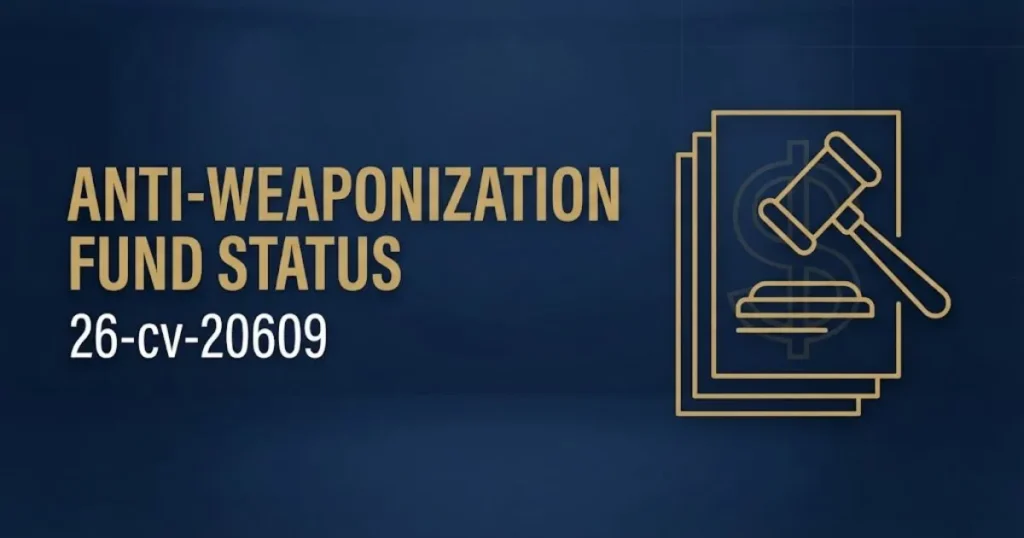 Anti weaponization fund status graphic tied to the trump irs lawsuit reopened case in 2026