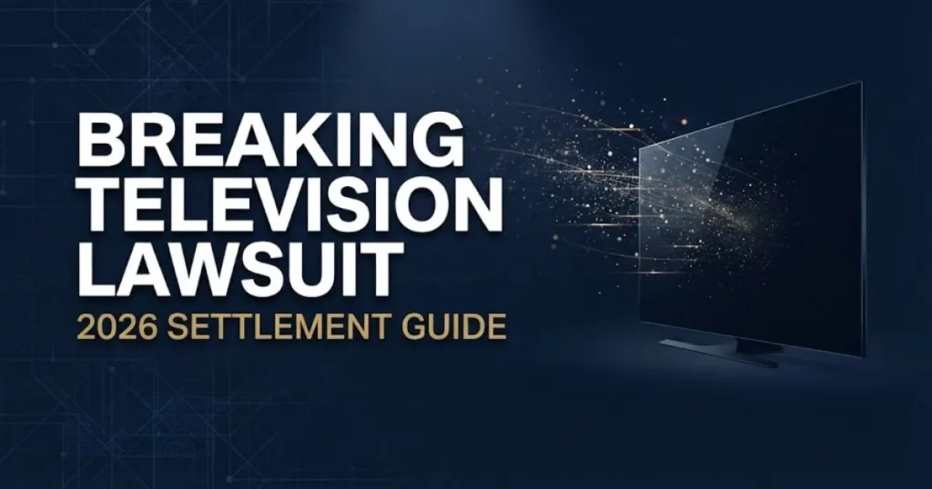 Breaking television lawsuit 2026 hero banner with smart TV data privacy theme and settlement guide headline