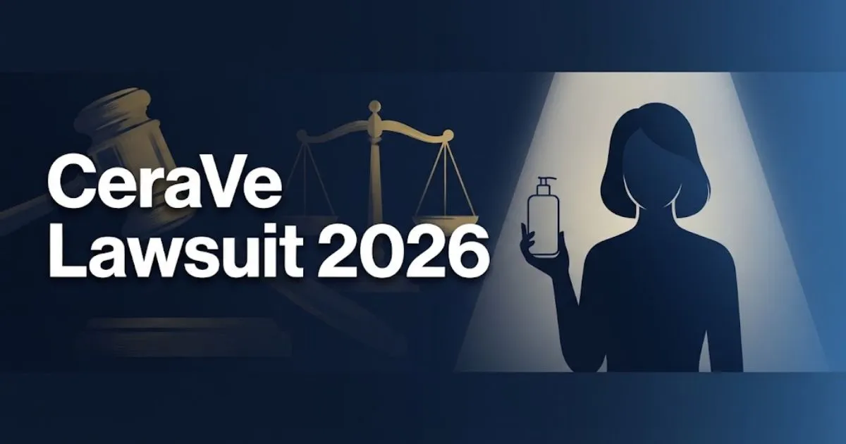CeraVe lawsuit 2026 hero banner with legal symbols and consumer silhouette on navy background