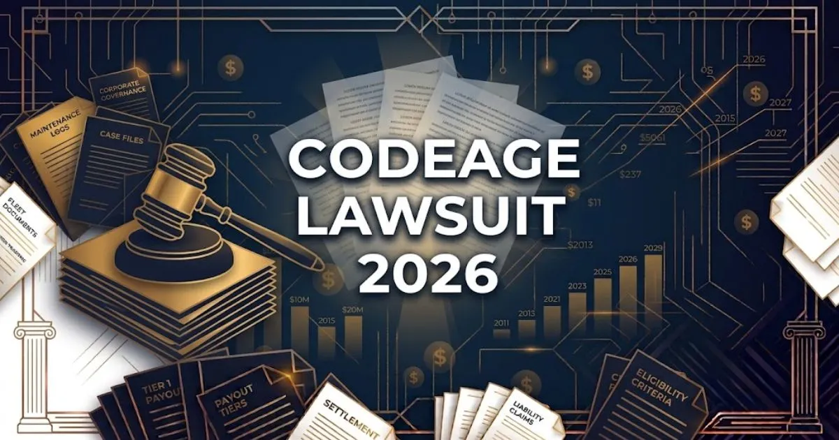 Codeage lawsuit 2026 hero banner with gavel icon and legal documents on navy background