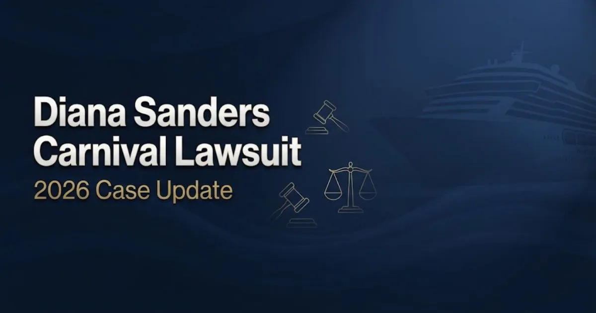 Diana Sanders Carnival Lawsuit 2026 hero banner with cruise ship silhouette and legal symbols on navy background