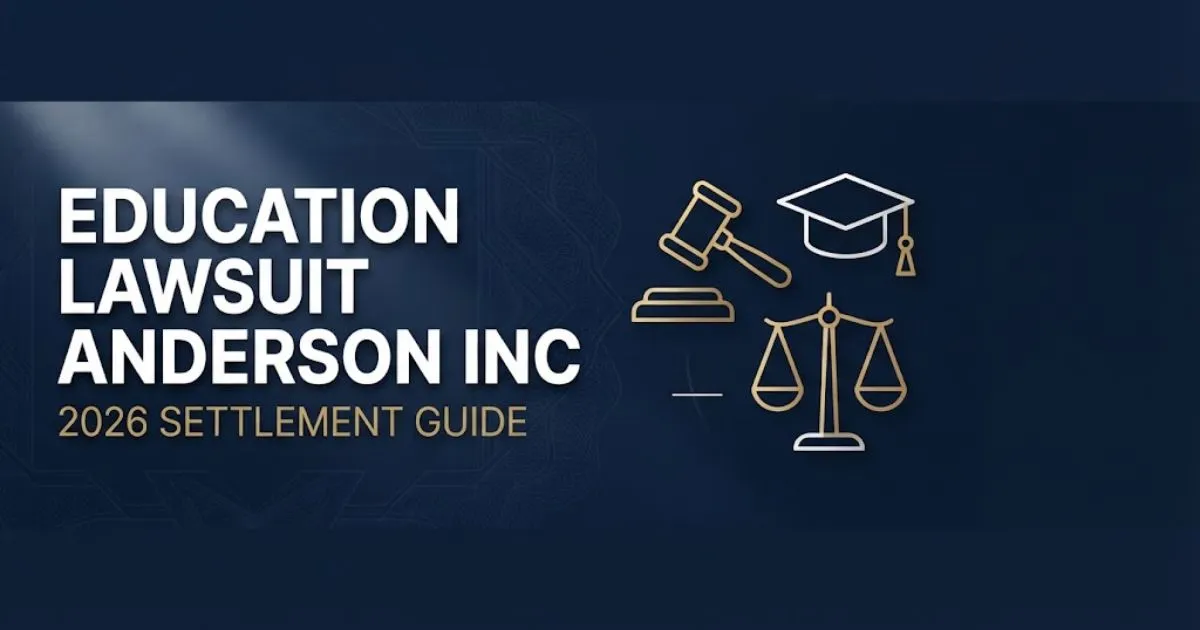 Education lawsuit Anderson Inc 2026 settlement guide banner with legal and education icons