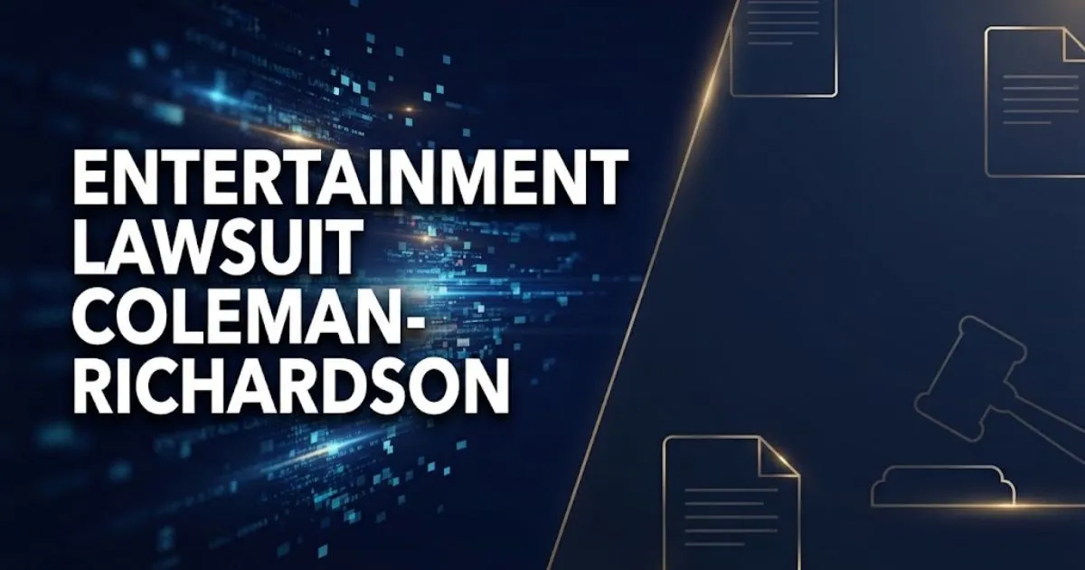 Entertainment lawsuit coleman-richardson hero banner with navy blue streaming data background and gold legal accents