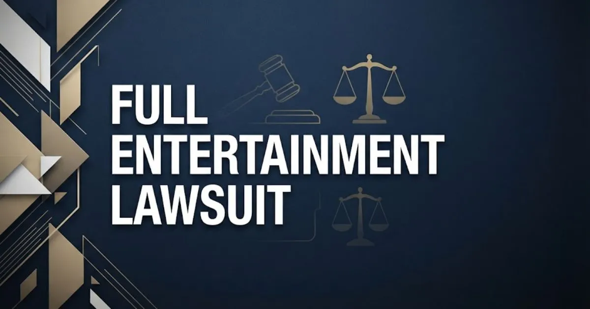 Full entertainment lawsuit hero banner with gavel and scales of justice on navy background