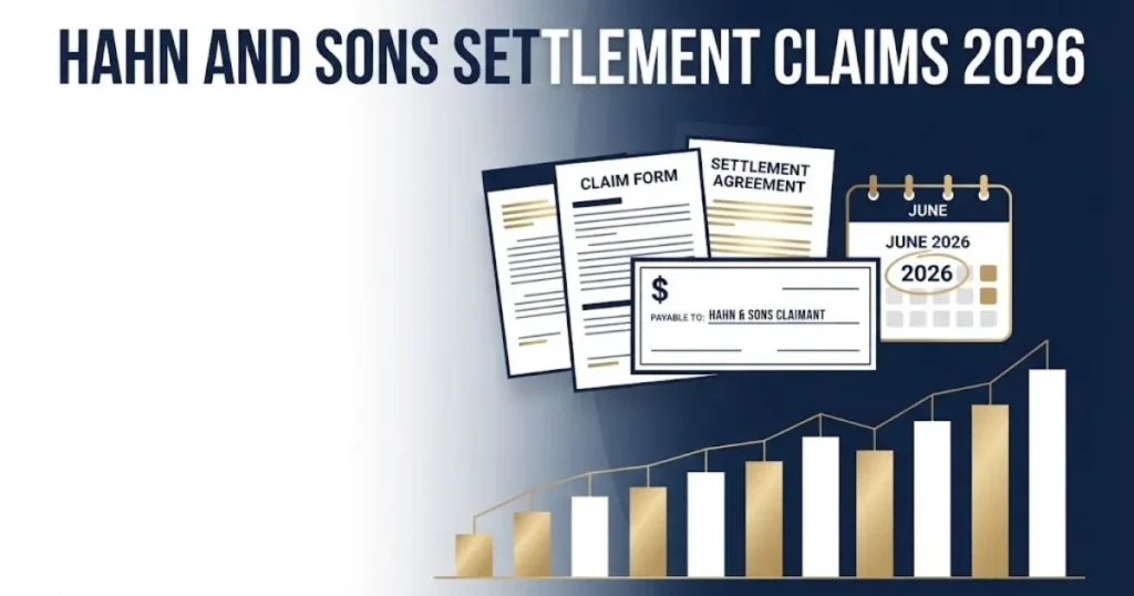 Hahn and Sons settlement claims 2026 graphic with payout tiers and filing deadline calendar