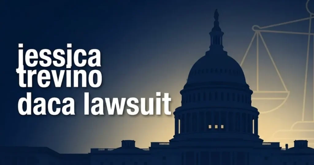 Jessica Trevino DACA lawsuit hero banner with Capitol silhouette in navy and gold