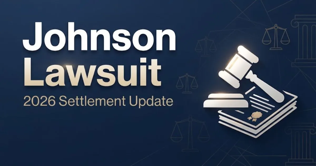 Johnson Lawsuit 2026 hero banner with gavel and legal documents on navy background