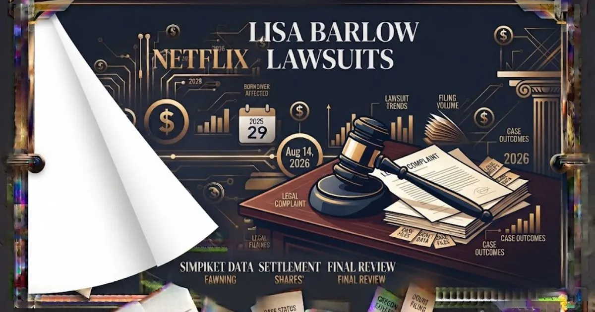 Lisa Barlow lawsuits hero banner with gavel and legal documents on navy background.