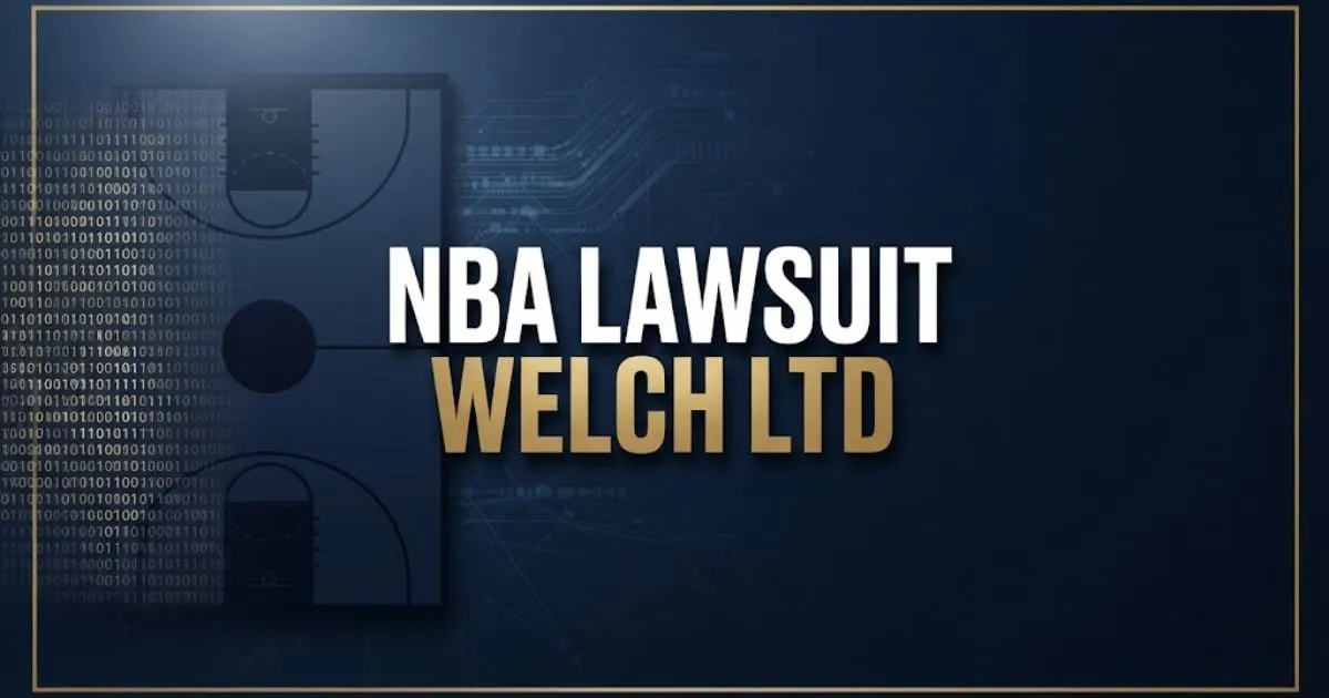 NBA Lawsuit Welch Ltd hero banner with navy background, gold text, and digital data patterns