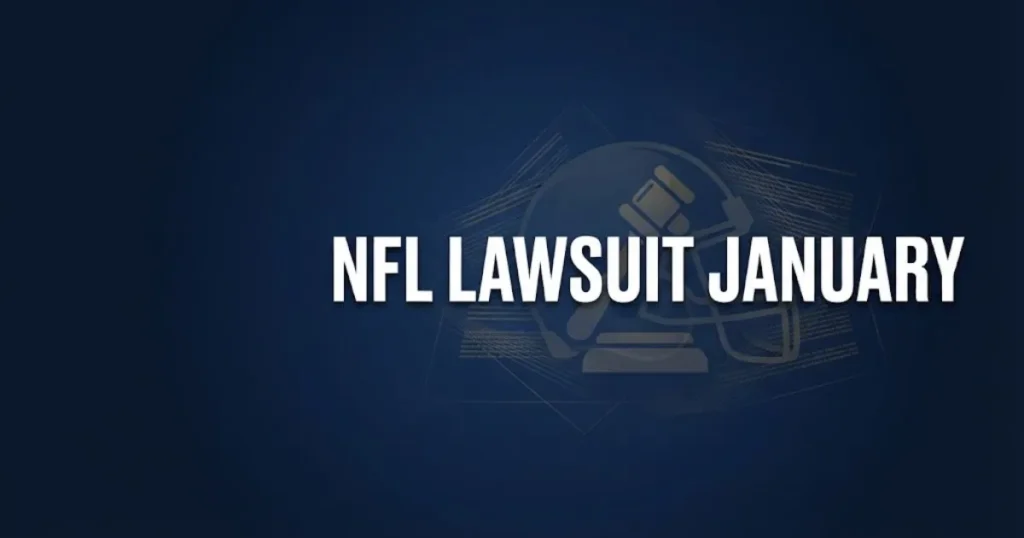 NFL Lawsuit January hero banner with football helmet and gavel icons on navy background