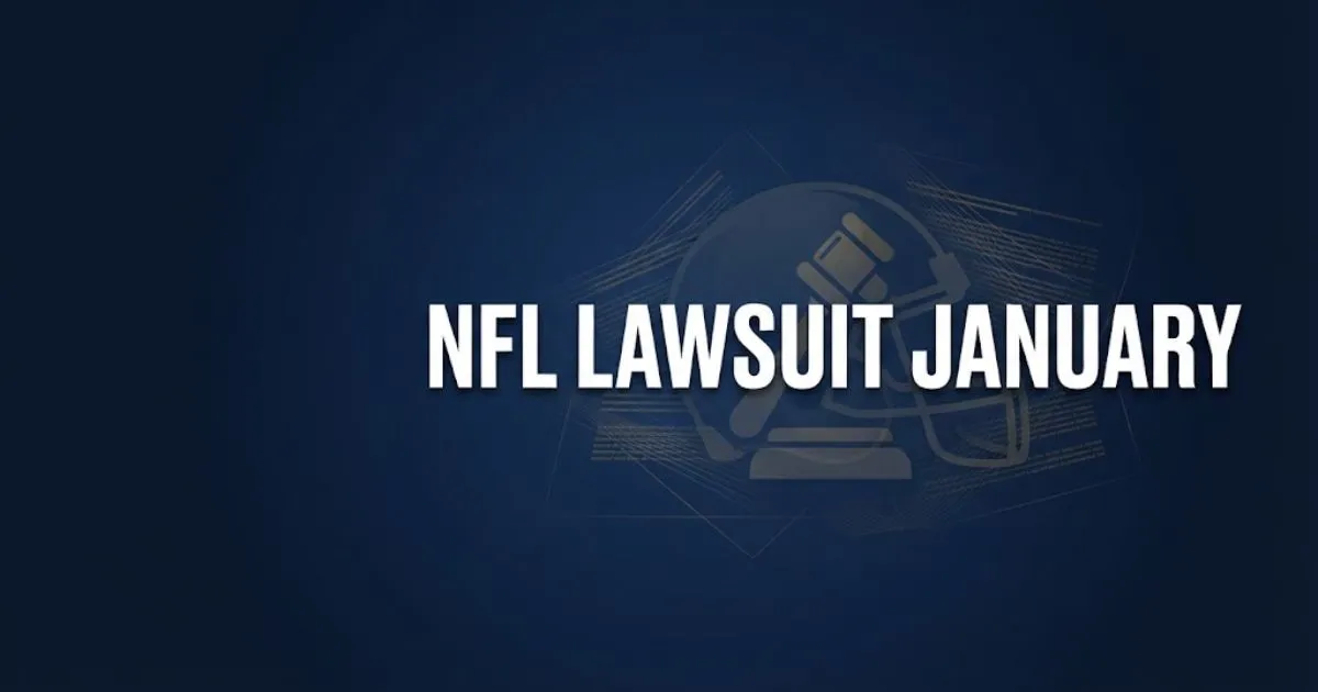 NFL Lawsuit January hero banner with football helmet and gavel icons on navy background