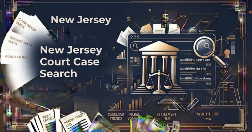 New Jersey court case search supporting graphic with digital records interface design