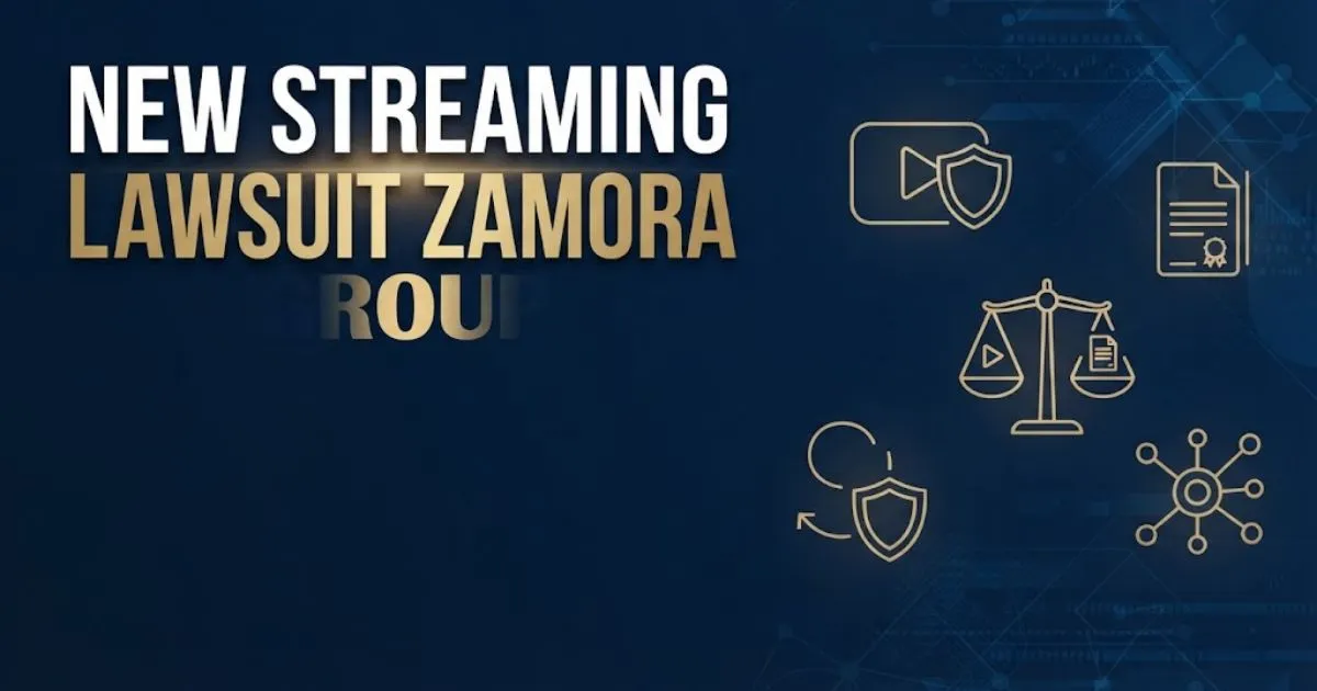 New streaming lawsuit Zamora Group hero banner with legal scales and streaming icons on navy background