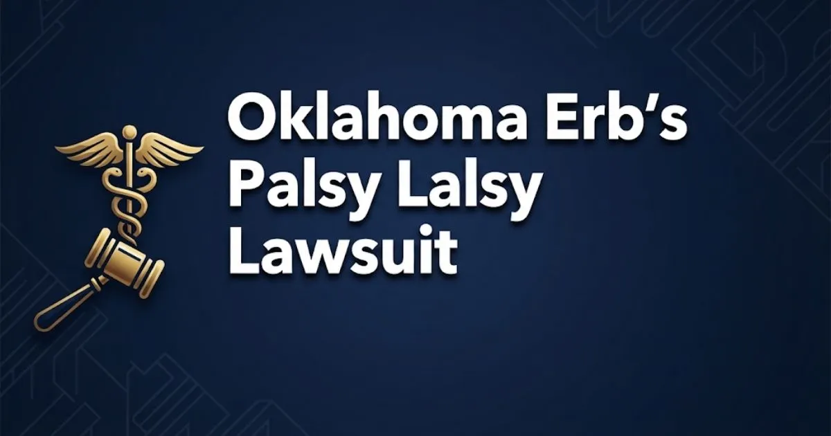 Oklahoma Erb's Palsy lawsuit hero banner with gavel and medical symbol in navy and gold