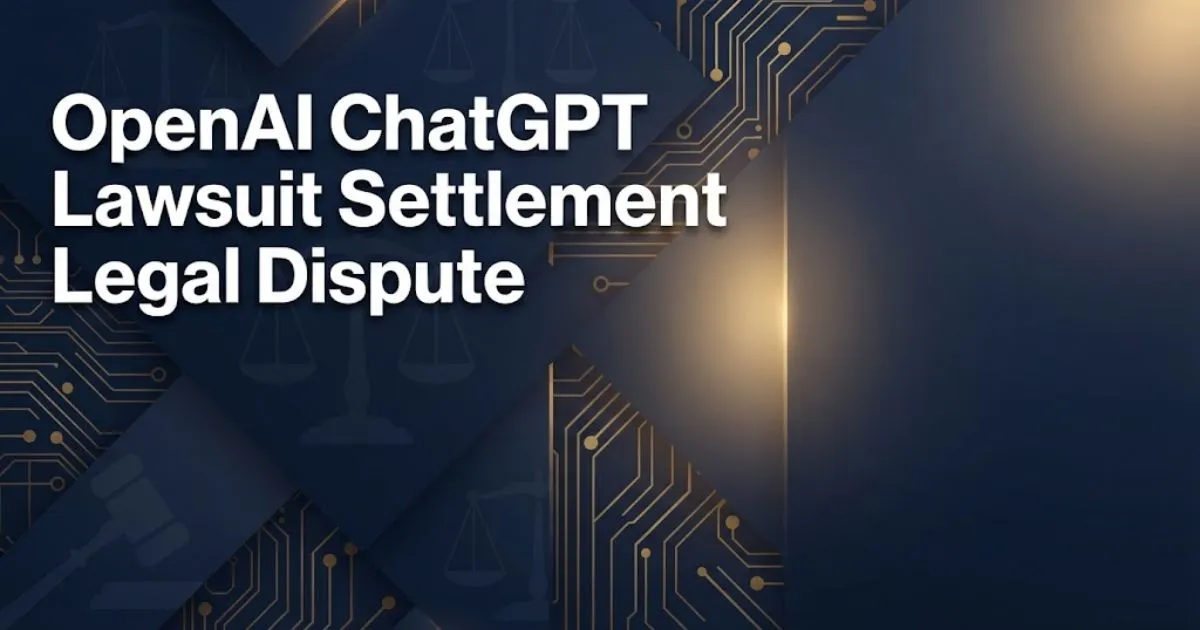 OpenAI ChatGPT lawsuit settlement legal dispute hero banner with navy and gold legal theme