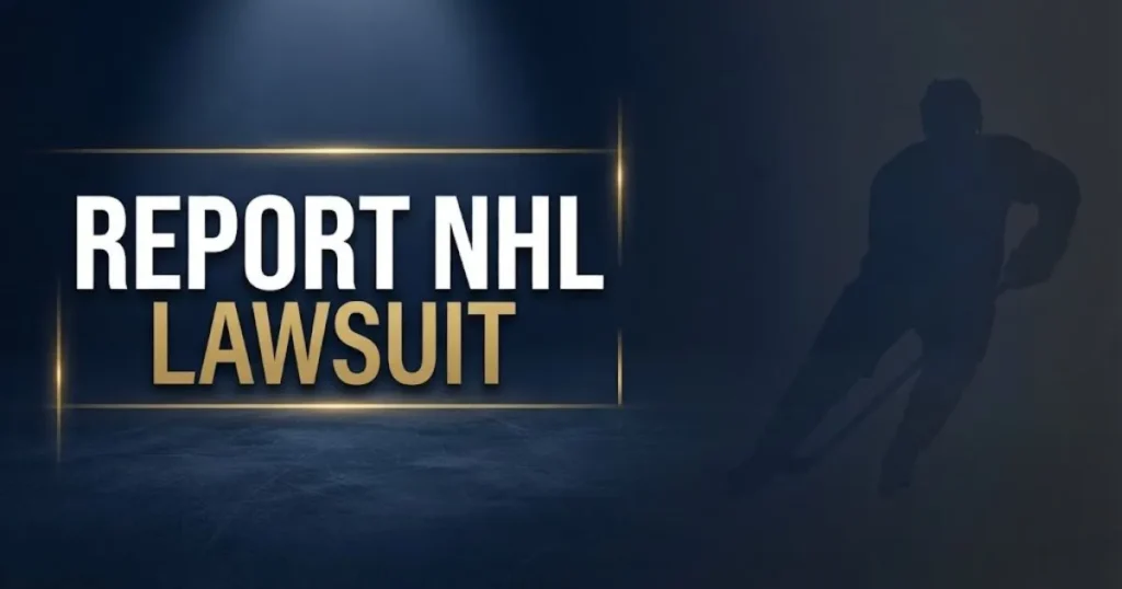 Report NHL Lawsuit hero banner with hockey rink silhouette and legal typography on navy background