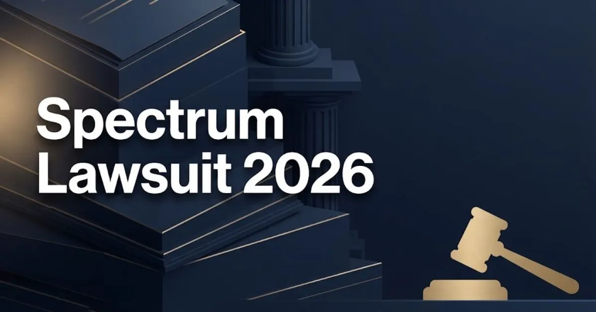 Spectrum Lawsuit 2026 hero banner with legal documents and gavel silhouette on navy background