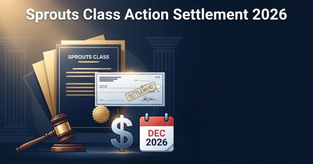Sprouts class action settlement 2026 supporting graphic with legal document and payment icons