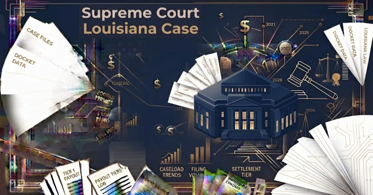Supreme Court Louisiana Case search guide banner with stylized courthouse silhouette in navy and gold