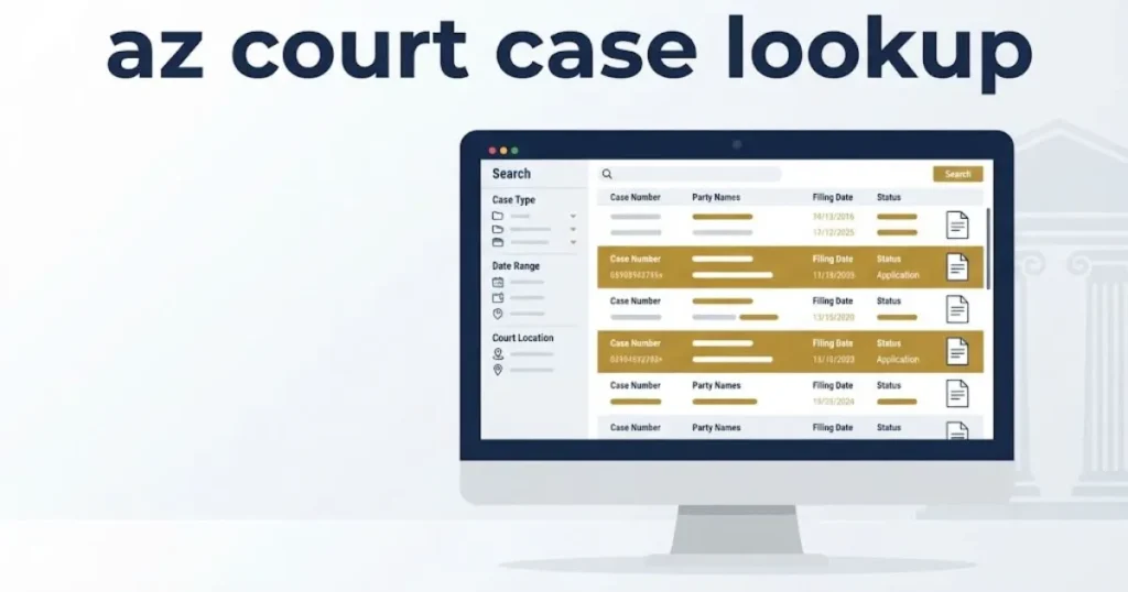 az court case lookup search results graphic with computer monitor and court document icons