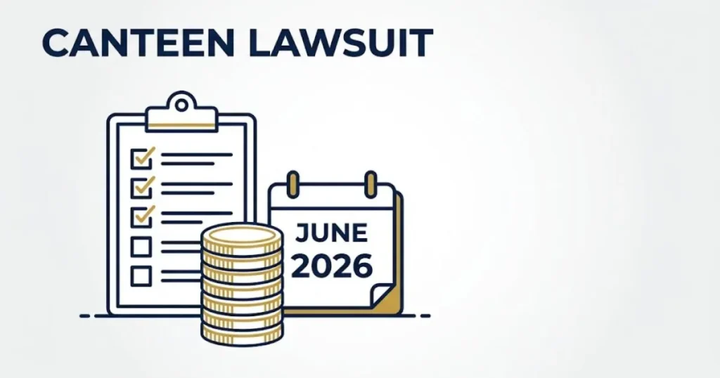 canteen lawsuit settlement eligibility graphic with clipboard checklist and calendar icon