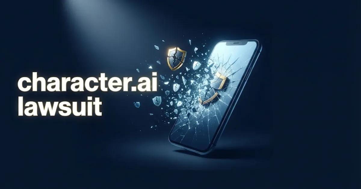character.ai lawsuit hero banner with digital safety theme in navy and gold