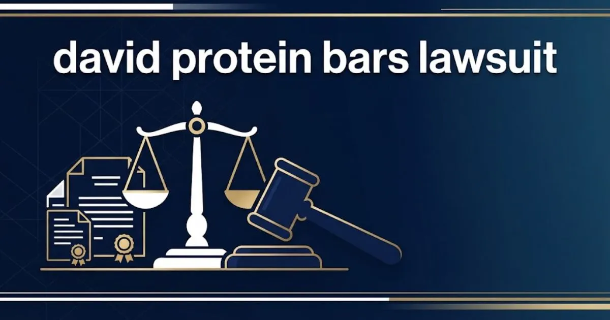 david protein bars lawsuit hero banner with legal scales and gavel icons on navy background