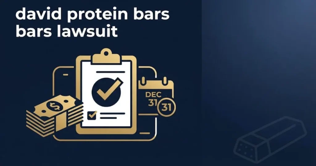 david protein bars lawsuit settlement eligibility graphic with checklist and calendar icons