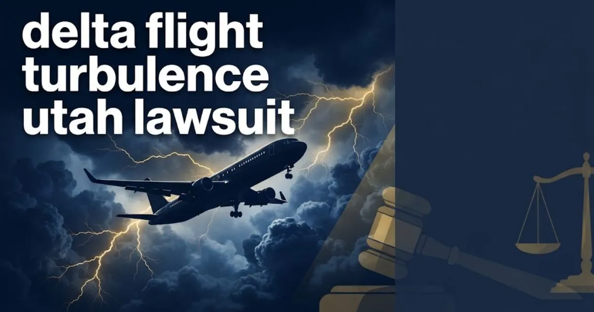 delta flight turbulence utah lawsuit hero banner with airplane silhouette and legal symbols
