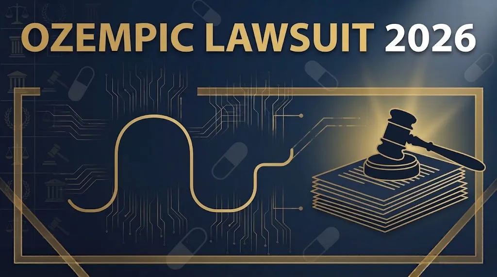 ozempic lawsuit 2026 settlement timeline infographic with legal and medical icons