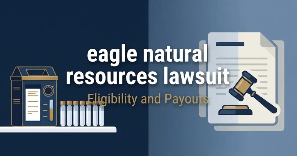 eagle natural resources lawsuit eligibility and payouts graphic with water testing and legal symbols