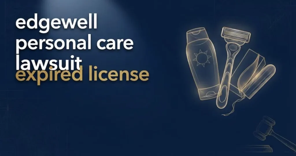 edgewell personal care lawsuit expired license hero banner with legal theme and product silhouettes