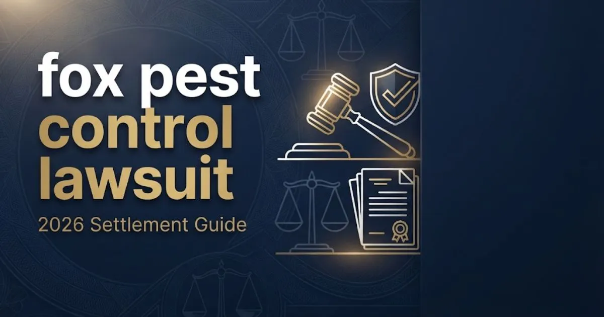 fox pest control lawsuit 2026 settlement guide banner with legal icons on navy background