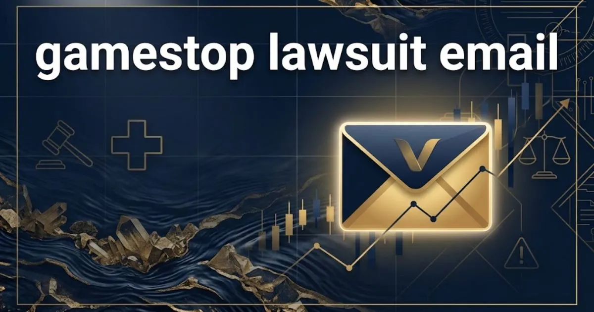 gamestop lawsuit email hero banner with email icon and stock chart on navy background