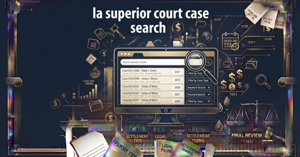 la superior court case search supporting graphic showing digital court records database interface on screen