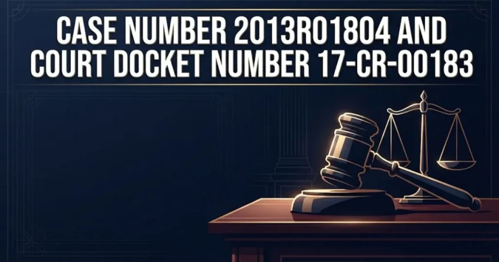 legal banner featuring case number 2013r01804 and court docket number 17-cr-00183 text with scales of justice.