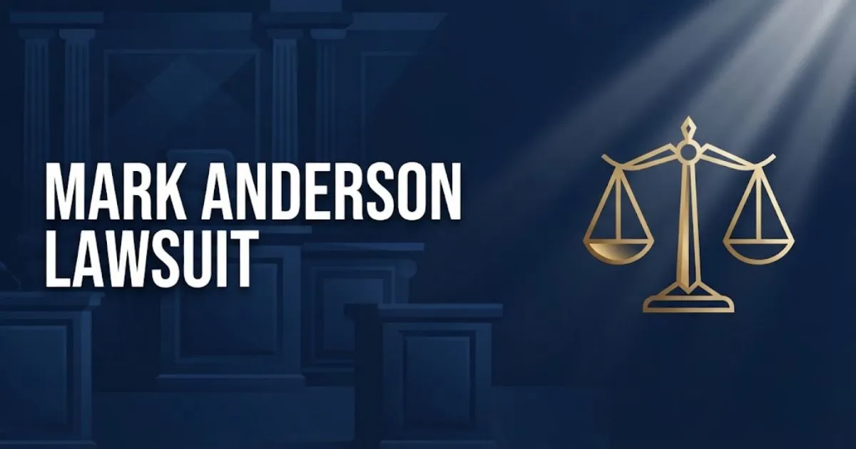 mark anderson lawsuit hero banner with golden scales of justice on navy background
