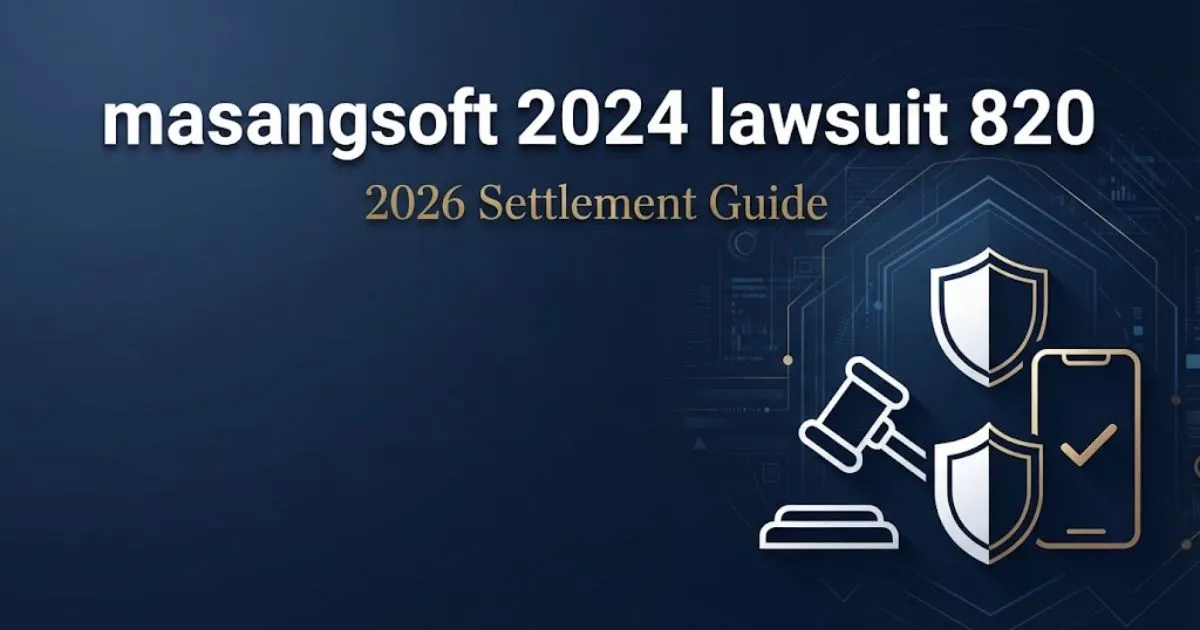 masangsoft 2024 lawsuit 820 settlement guide banner with legal and mobile gaming icons on navy background