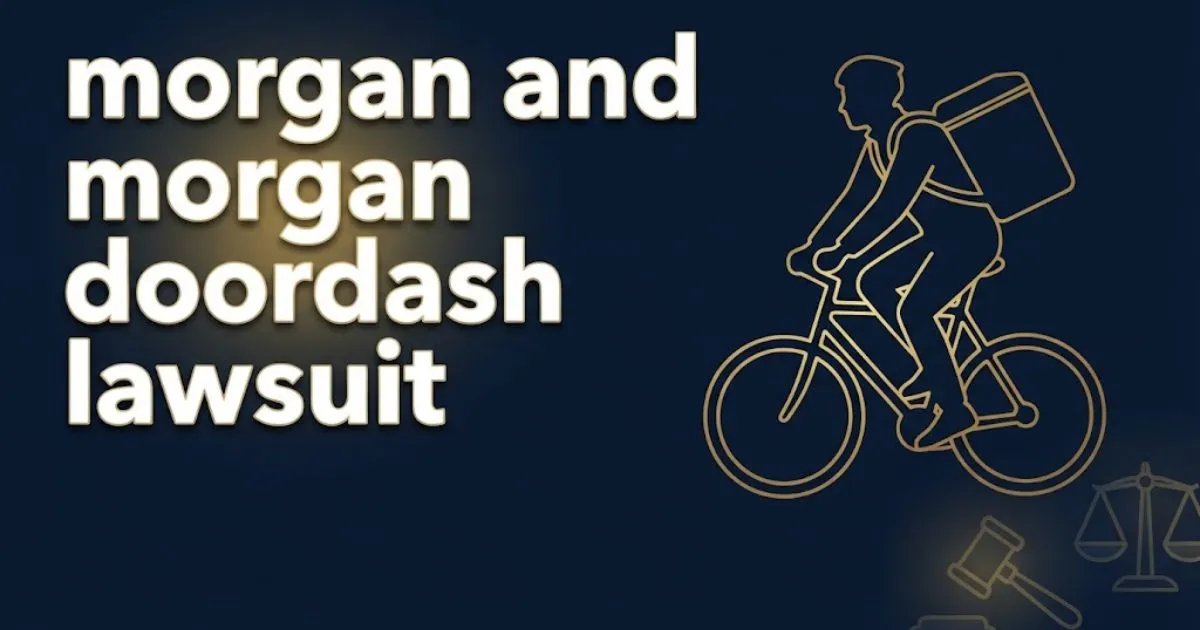 _morgan and morgan doordash lawsuit hero banner with delivery driver silhouette and legal symbols on navy background