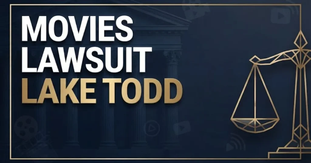 movies lawsuit lake todd hero banner with courthouse and scales of justice in navy and gold