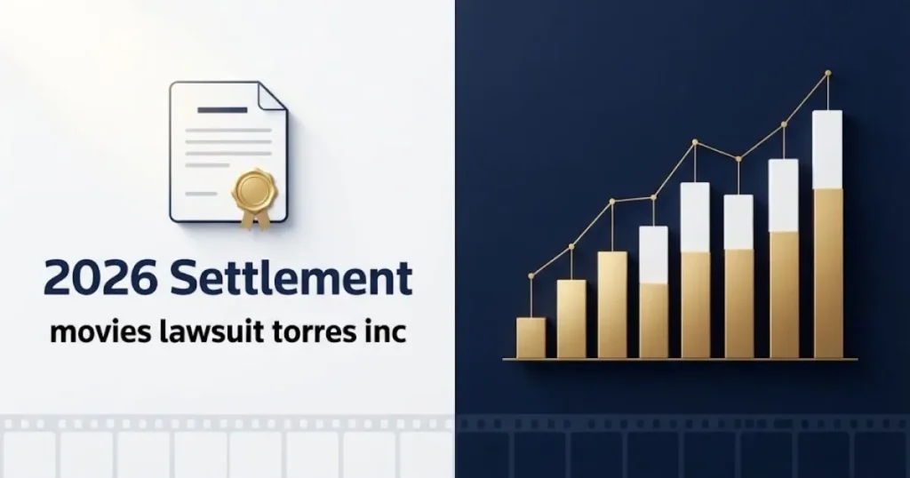 movies lawsuit torres inc 2026 settlement graphic showing payout tiers and legal document icon