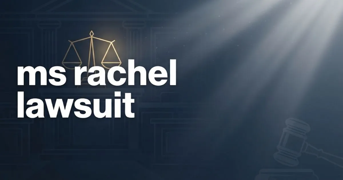 ms rachel lawsuit hero banner with legal scales and courtroom theme in navy and gold