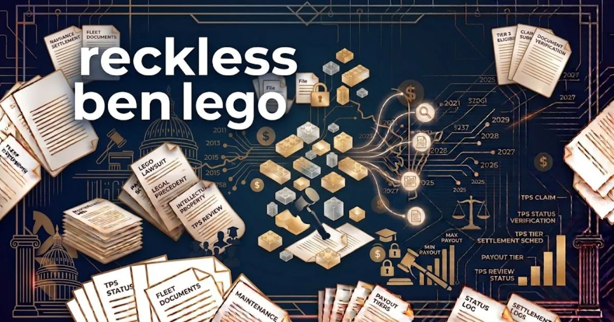 reckless ben lego lawsuit hero banner with courtroom and building block graphics